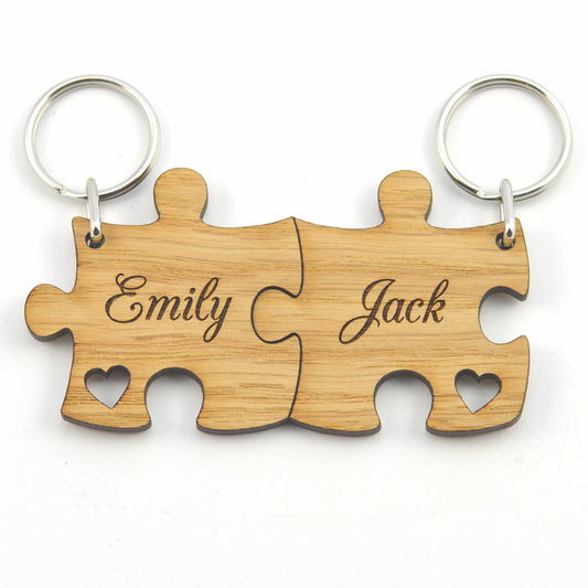 PERSONALISED Jigsaw Puzzle Keyring Set - Engraved Wooden Valentines Day Gift