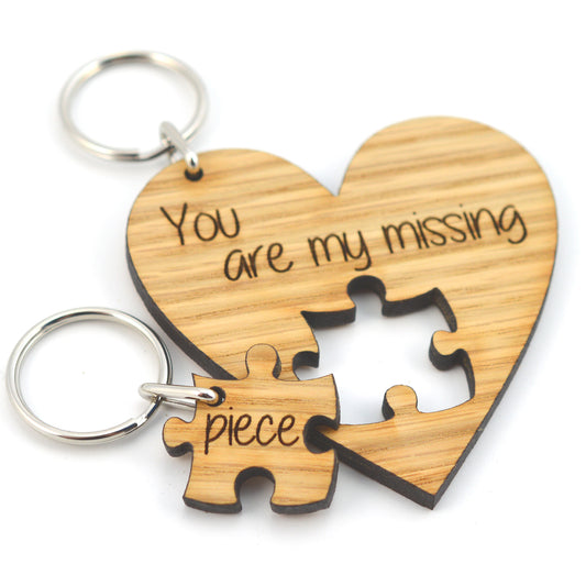 You Are My Missing Piece Keyring Set - Personalised Heart Shaped Jigsaw Puzzle Valentines Gift