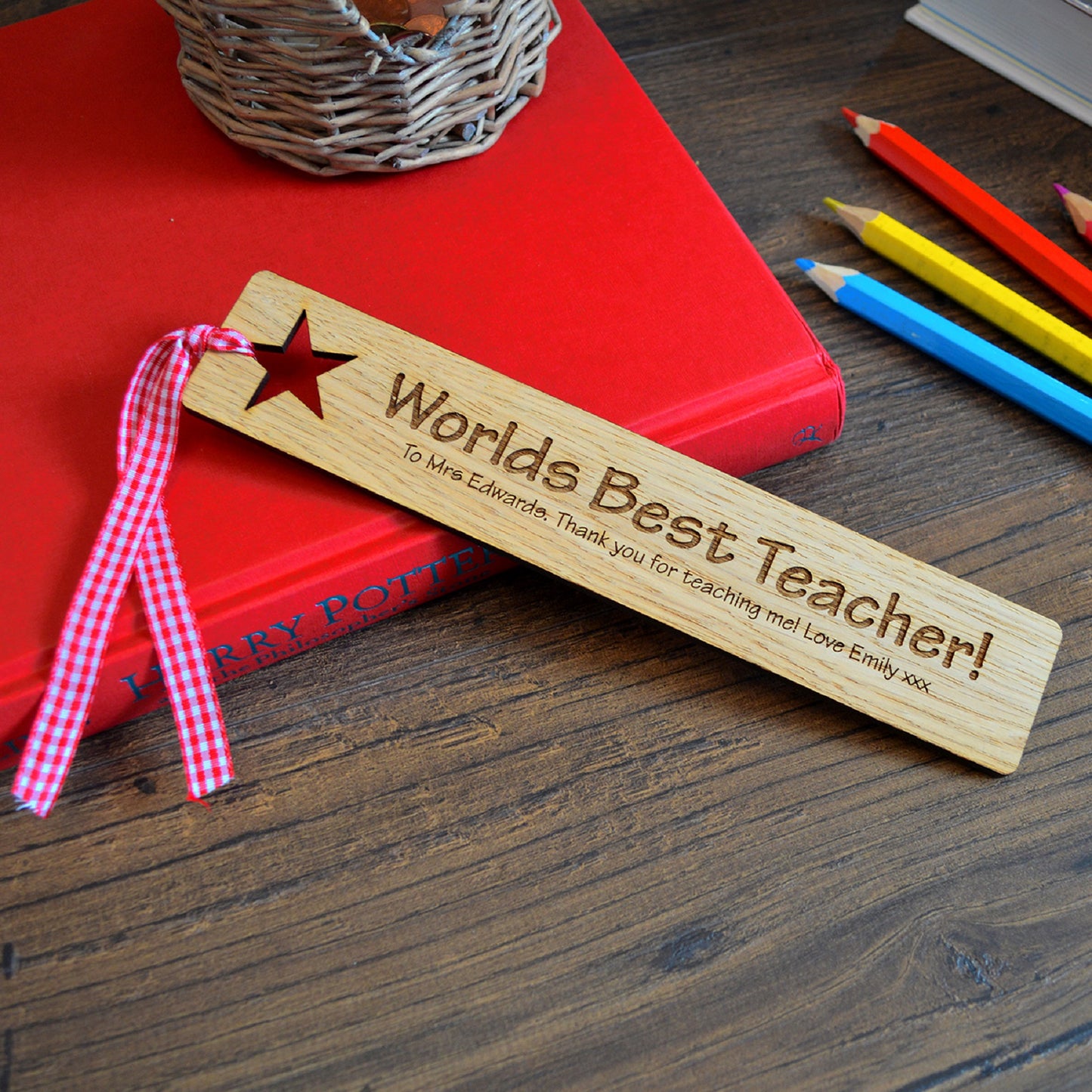 Personalised Wooden Bookmark for Teacher - End Of Term Thank You Leaving Gift