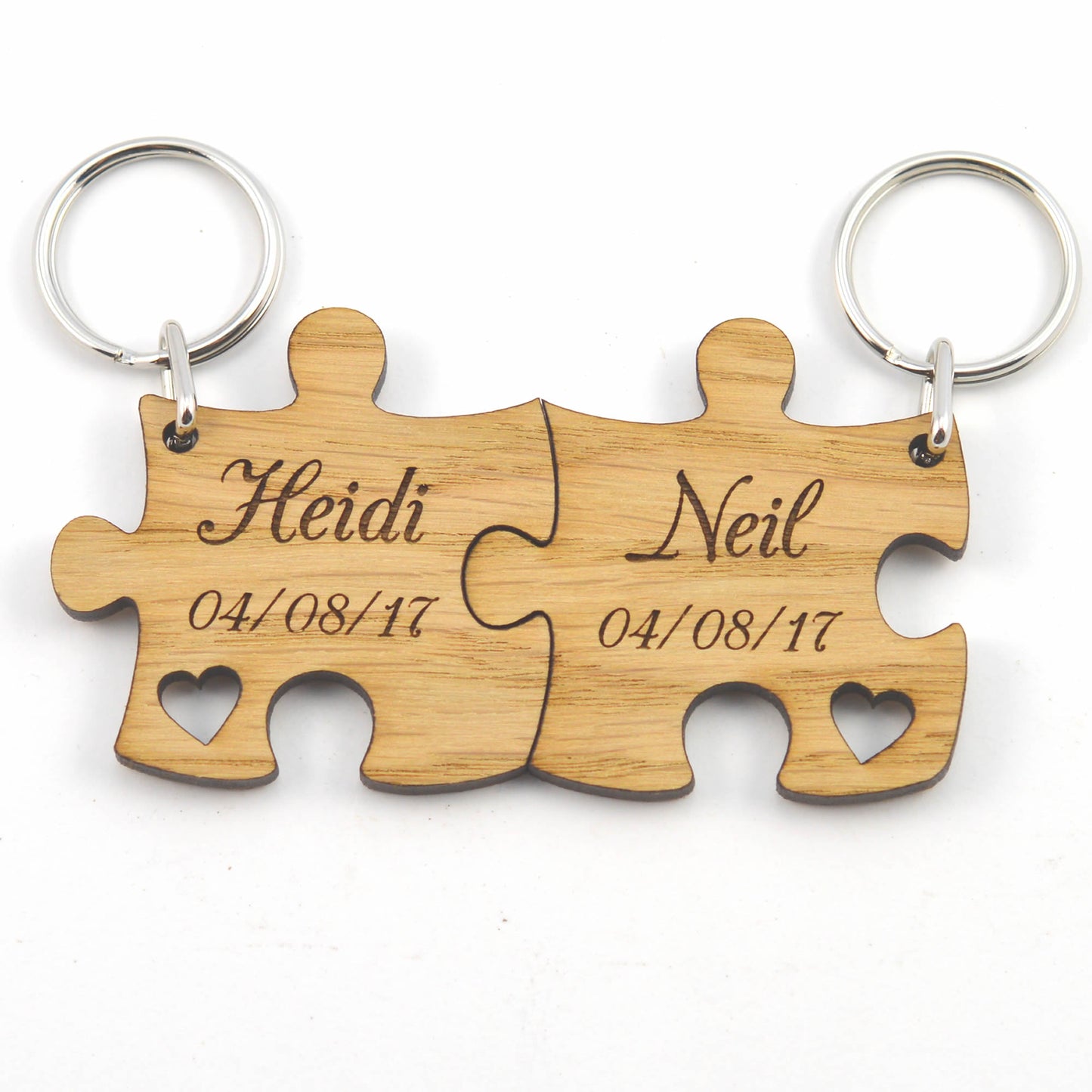 PERSONALISED Jigsaw Puzzle Keyring Set - Engraved Wooden Valentines Day Gift