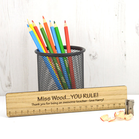 Personalised Wooden Thank You Ruler For Teacher - End Of Term "You Rule" Engraved Teacher Appreciation Present